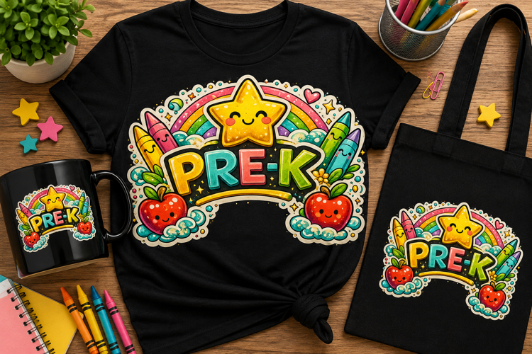 Hello Pre-K PNG | Rainbow Back to School Design