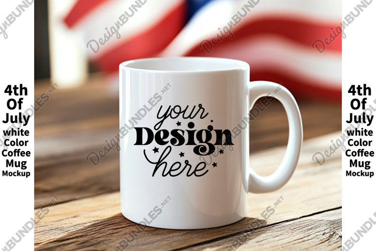 4th of July white 11oz blank coffee mug mockup