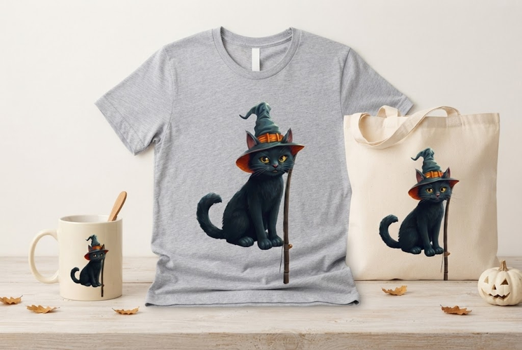 Cute Black Cat Witch Hat Halloween Design