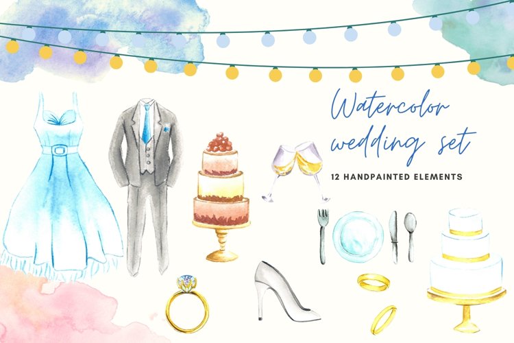 Wedding Cliparts, Watercolor Wedding Invitation Elements example image 1