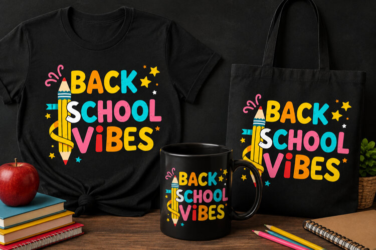 Back to School Vibes PNG | Colorful Pencil School Design example image 1