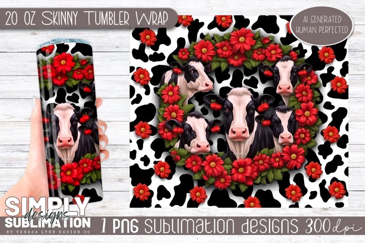 3D Cow Sublimation Skinny Tumbler Wrap| 20oz | Png
