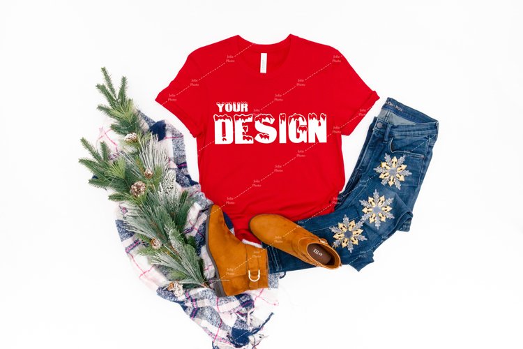 Bella Canvas Mockup 3001 Red T-shirt Unisex Christmas