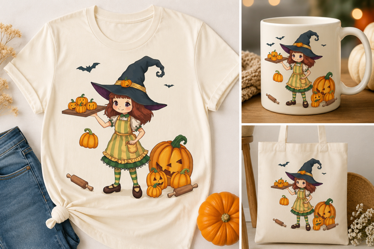 Halloween Witch Baker PNG | Cute Pumpkin Baking Clipart
