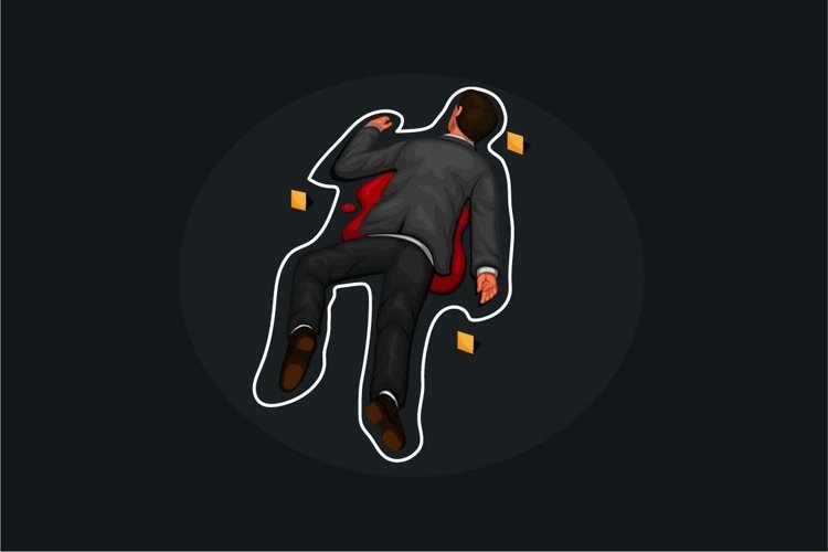 Dead man on floor killer victim, crime scene chalk outline