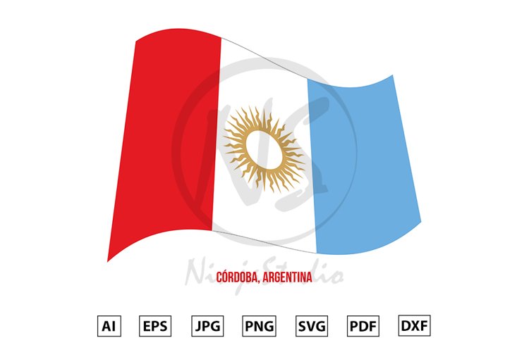 Cordoba Flag Waving Vector. Flag of Argentina Provinces example image 1