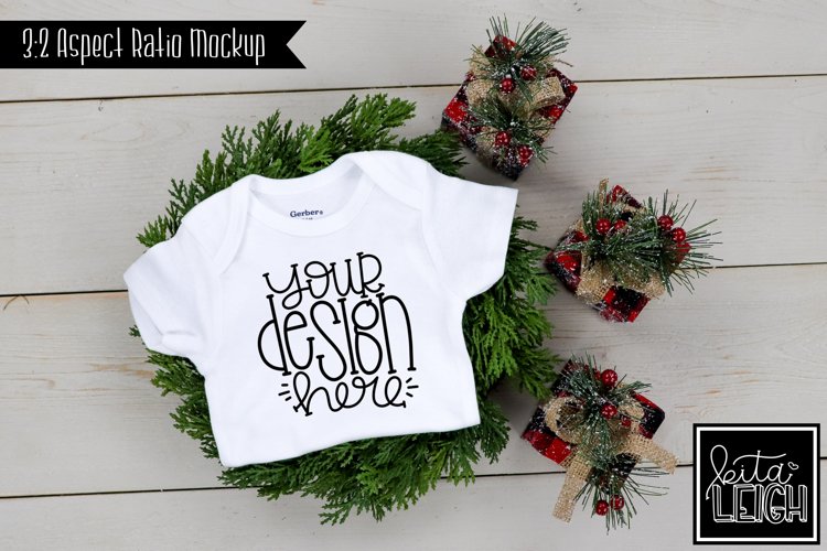 Bodysuit Christmas Mockup with Buffalo Plaid Gifts Photo example image 1