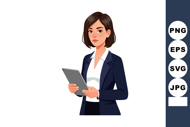 Businesswoman holding digital tablet wearing professional su