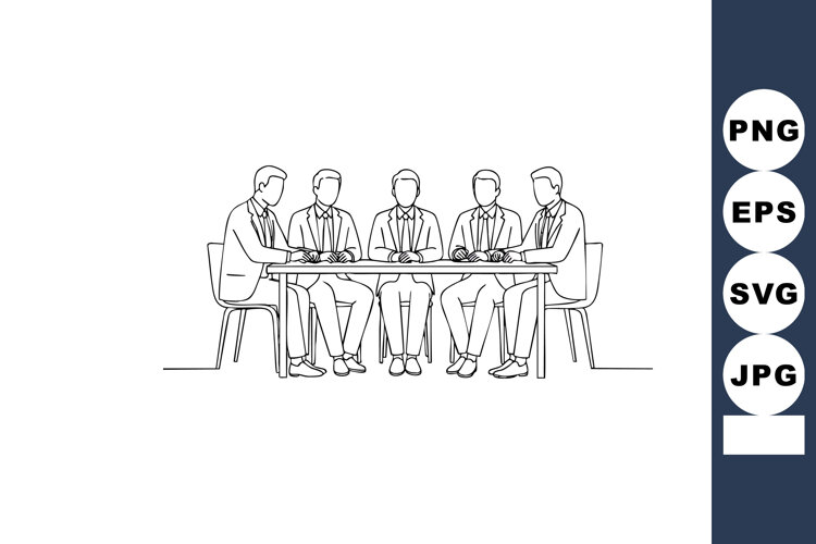 Businessmen sitting around table in meeting discussing corpo example image 1