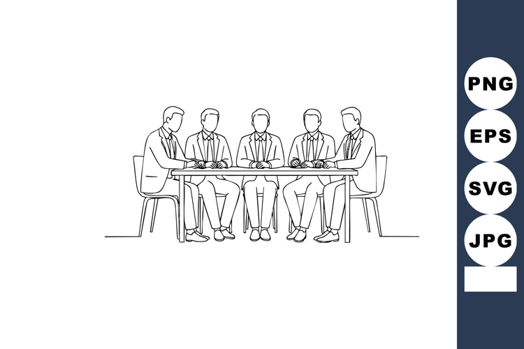 Businessmen sitting around table in meeting discussing corpo