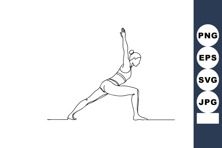 Woman performing warrior yoga pose line art fitness and well