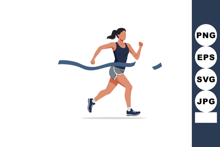Woman athlete crossing finish line running race fitness exer
