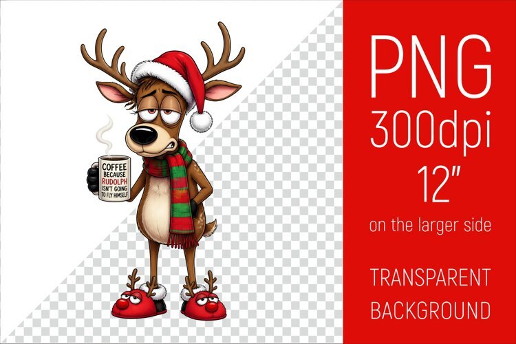 Funny Morning Coffee Santa’s Reindeer | Christmas Clipart example image 1