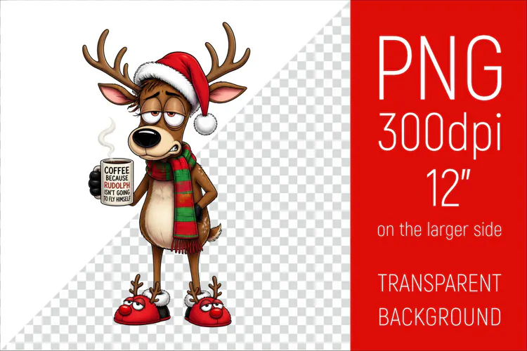 Funny Morning Coffee Santa’s Reindeer | Christmas Clipart