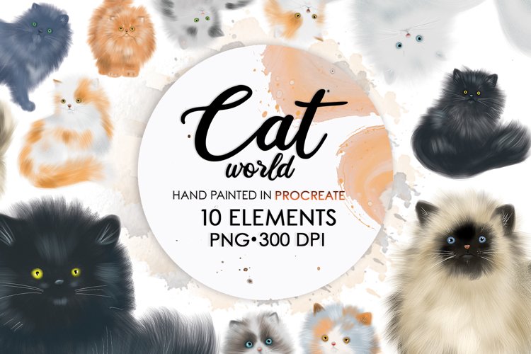 Sublimation Bundle, Watercolor Cat, Cat Clipart, Cat Png example image 1