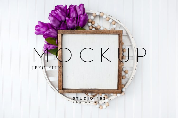 12x12 Wood Sign Mockup, Square Blank Frame, JPEG example image 1