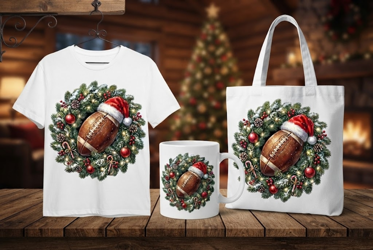 Christmas Football and Wreath Holiday Design