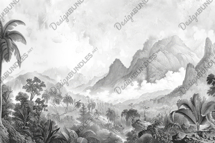 Black White Tropical Forest Background Wallpaper example image 1