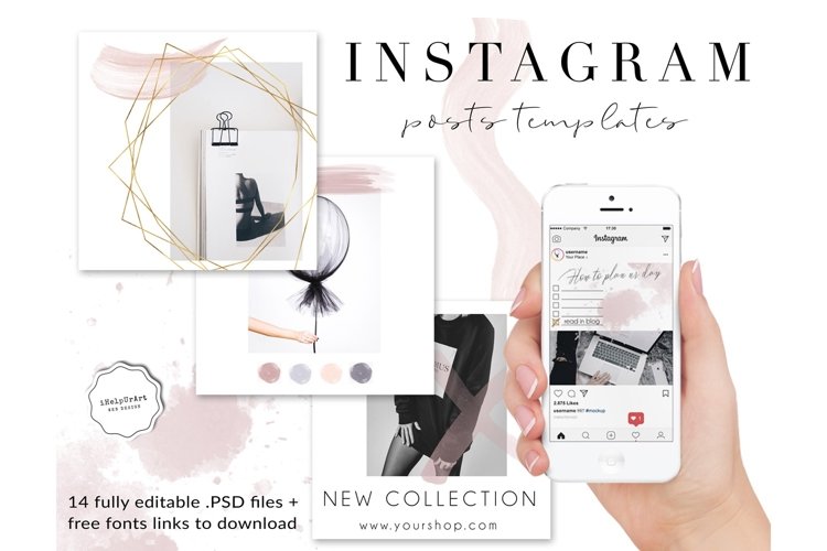 14 Editable Instagram Posts Templates PSD example image 1