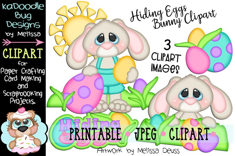 Hiding Easter Eggs Bunny Clipart 3 JPEG Files (234470