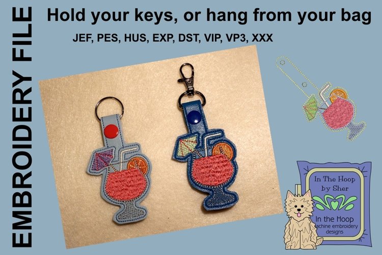 ITH Refreshing Drink Key Fob - Embroidery Design example image 1