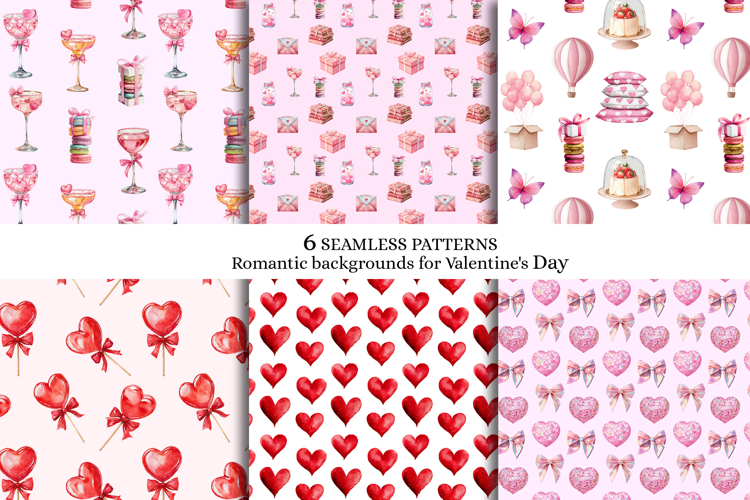 Set of seamless patterns for Valentines Day.