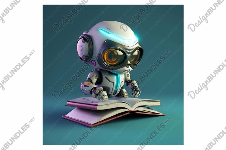 3D Render Robot Reading a Book, Ai Generated