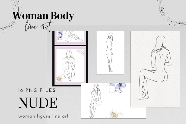 Woman Nude Line Drawing Clipart, Female Line Drawings example image 1