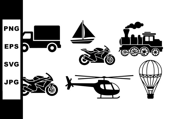 Vintage Transportation Silhouette Clipart Set Bundle