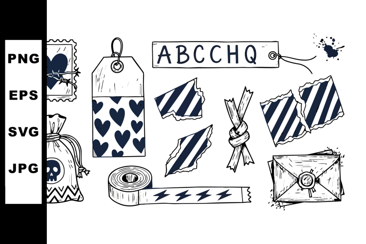 Hand Drawn Grunge Heart and Skull SVG Clipart Set