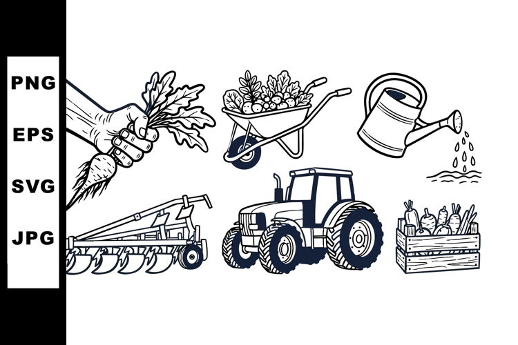 Vintage Farm Gardening Tools Clipart Bundle for Crafts