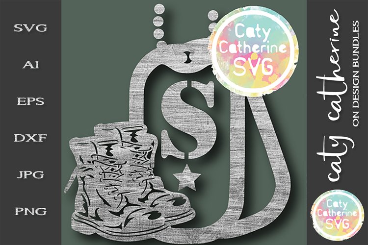 Letter S Military Dog Tags And Boots Monogram SVG Cut File example image 1