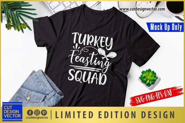 Turkey Feasting Squad SVG, Thanksgiving SVG example image 1
