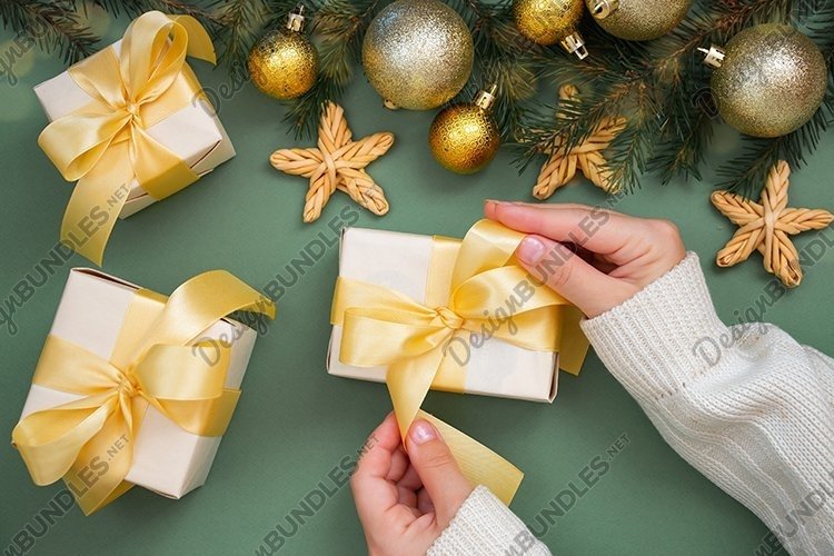 Christmas card with New Year's gold decor. example image 1