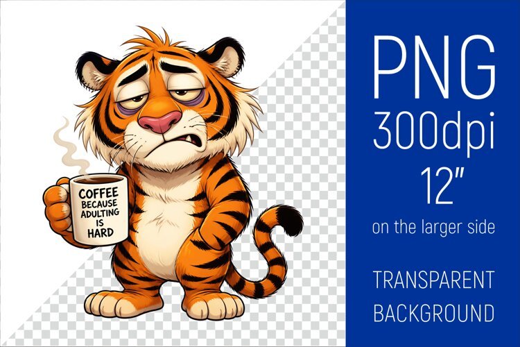 Funny Morning Coffee Tiger |Cute Coffee Lover Clipart example image 1