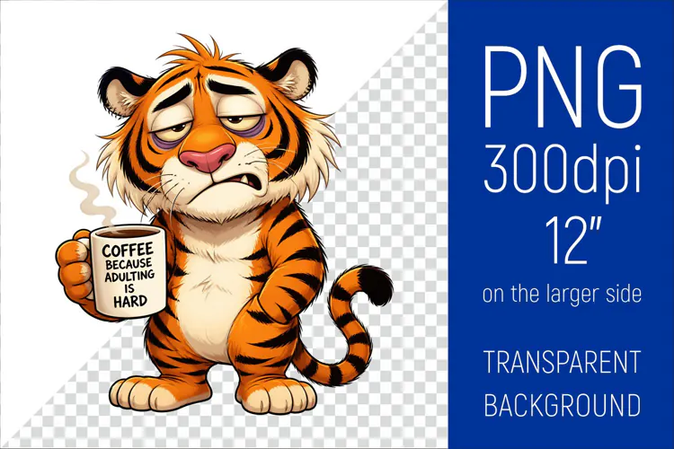 Funny Morning Coffee Tiger |Cute Coffee Lover Clipart