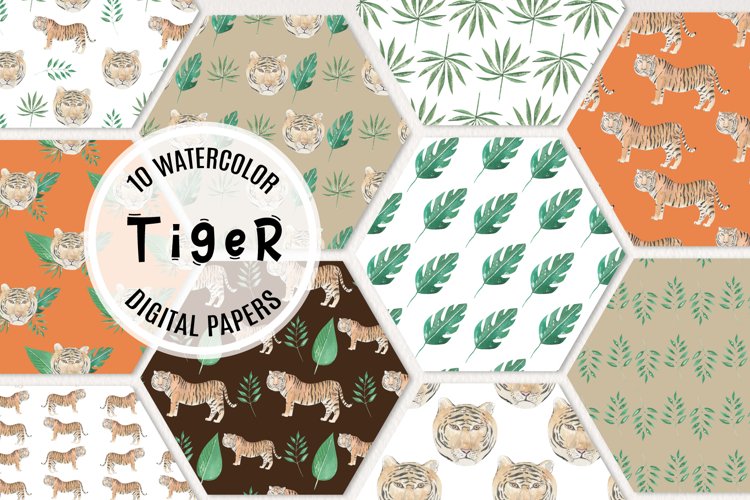 Tiger Watercolor Seamless Patterns Watercolor Wild example image 1