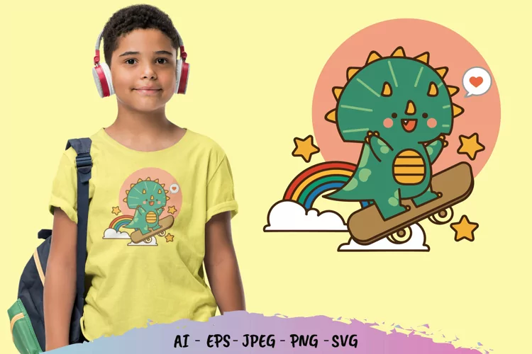 Dinosaur Skateboarding for T-Shirt Design