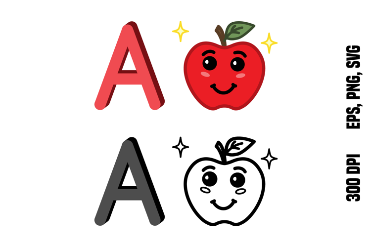 Letter A. Color and Line Vector Illustrations