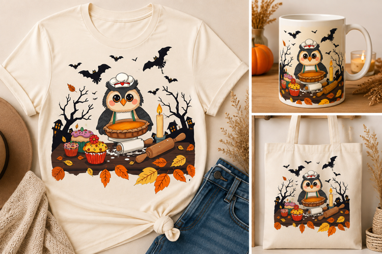 Halloween Owl Baker PNG | Cute Pumpkin Pie Baking Clipart