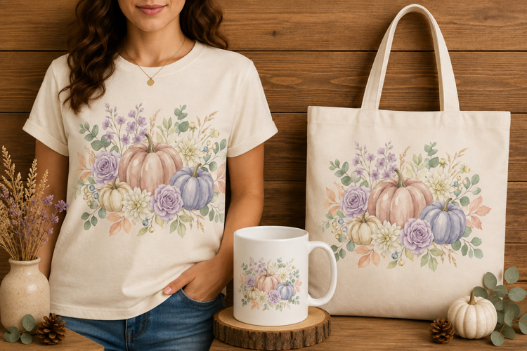 Watercolor Pastel Pumpkins Floral Arrangement Clipart