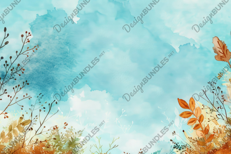 Blue Watercolor and Leaves Background Wallpaper