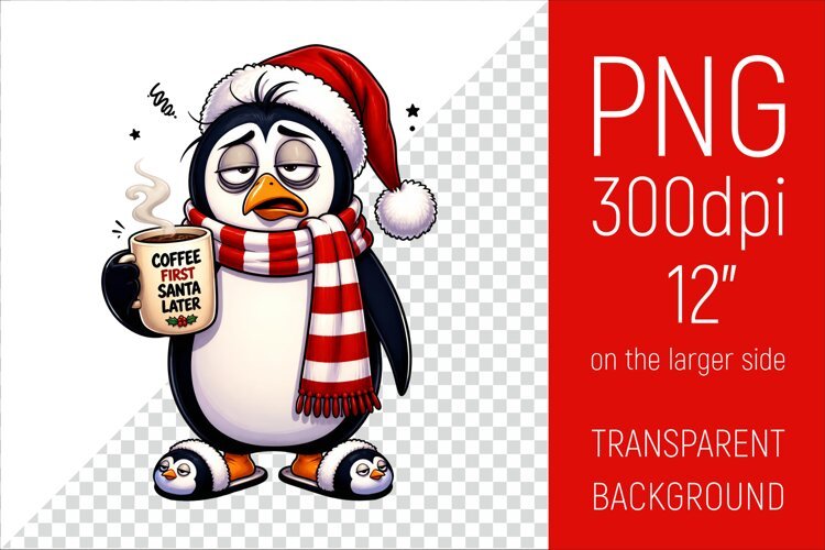 Funny Morning Coffee White Penguin in Santa Hat example image 1