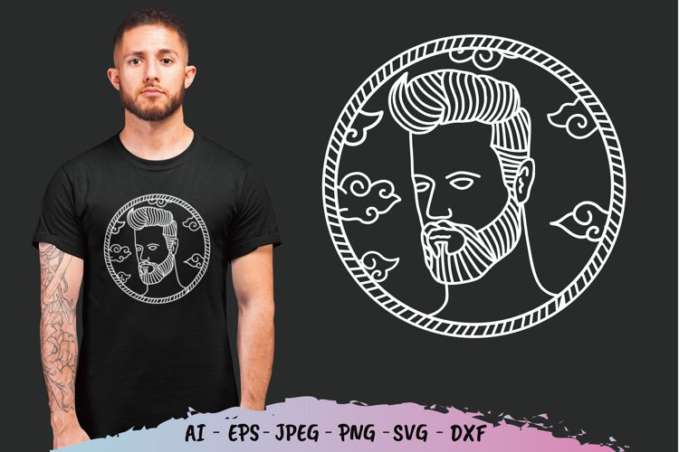 Man Beard Monoline for T-Shirt Design example image 1