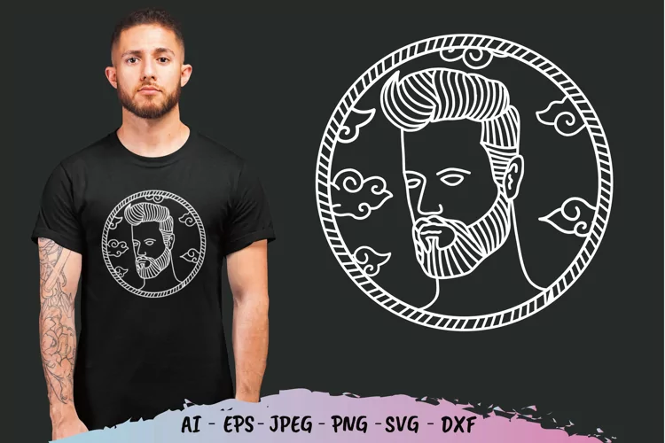 Man Beard Monoline for T-Shirt Design