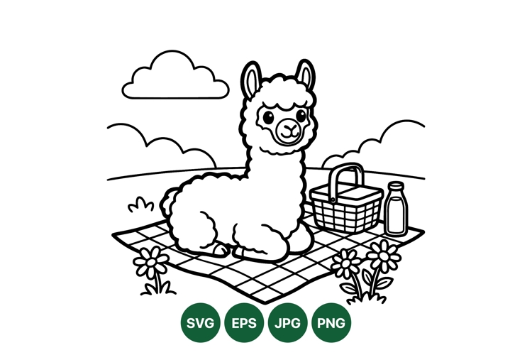 Hand Drawn Llama Picnic Scene Illustration