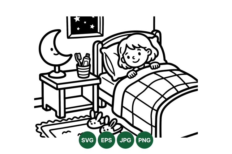 Hand Drawn Kids Bedtime Coloring Page Design