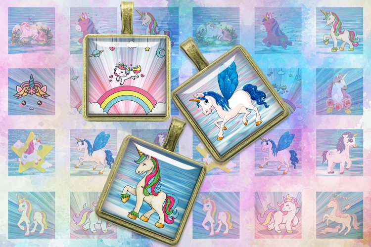 Unicorns,Unicorn Digital Collage Sheet,Square images,Unicorn example image 1