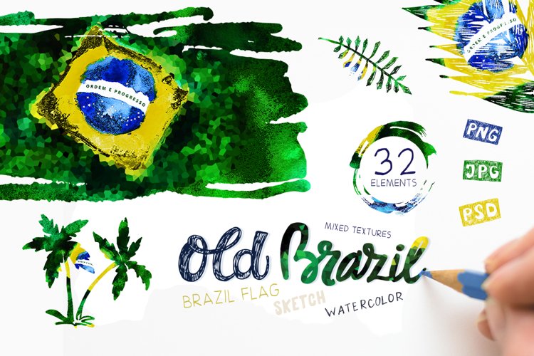 Old Brazil. Watercolor Flag. example image 1