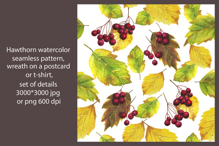 Hawthorn watercolor autumn seamless pattern sublimation example image 1